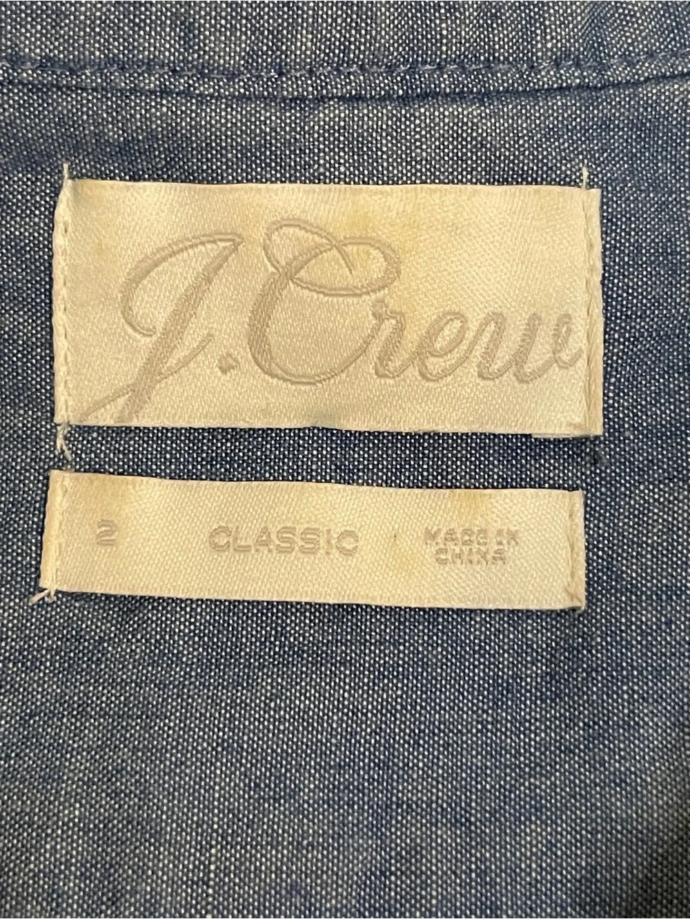 J.Crew Classic Chambray Ruffle Collar Button Up Shirt Women’s Size 2 Blue Cotton